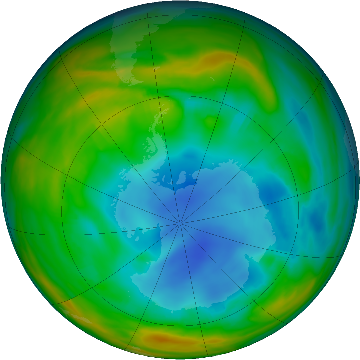 Antarctic ozone map for 25 July 2018